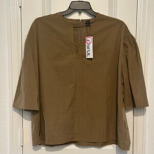 Friful Womens Blouse XL Brown 3/4 Sleeve Made In China